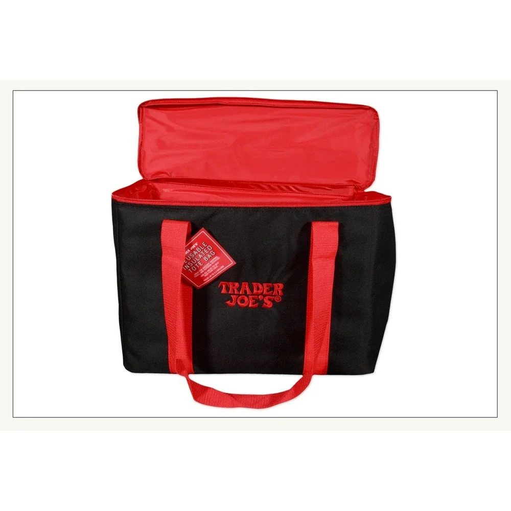 New Design Trader Joe's Insulated Tote Bag Black Red Cooler 5.3 Gallon